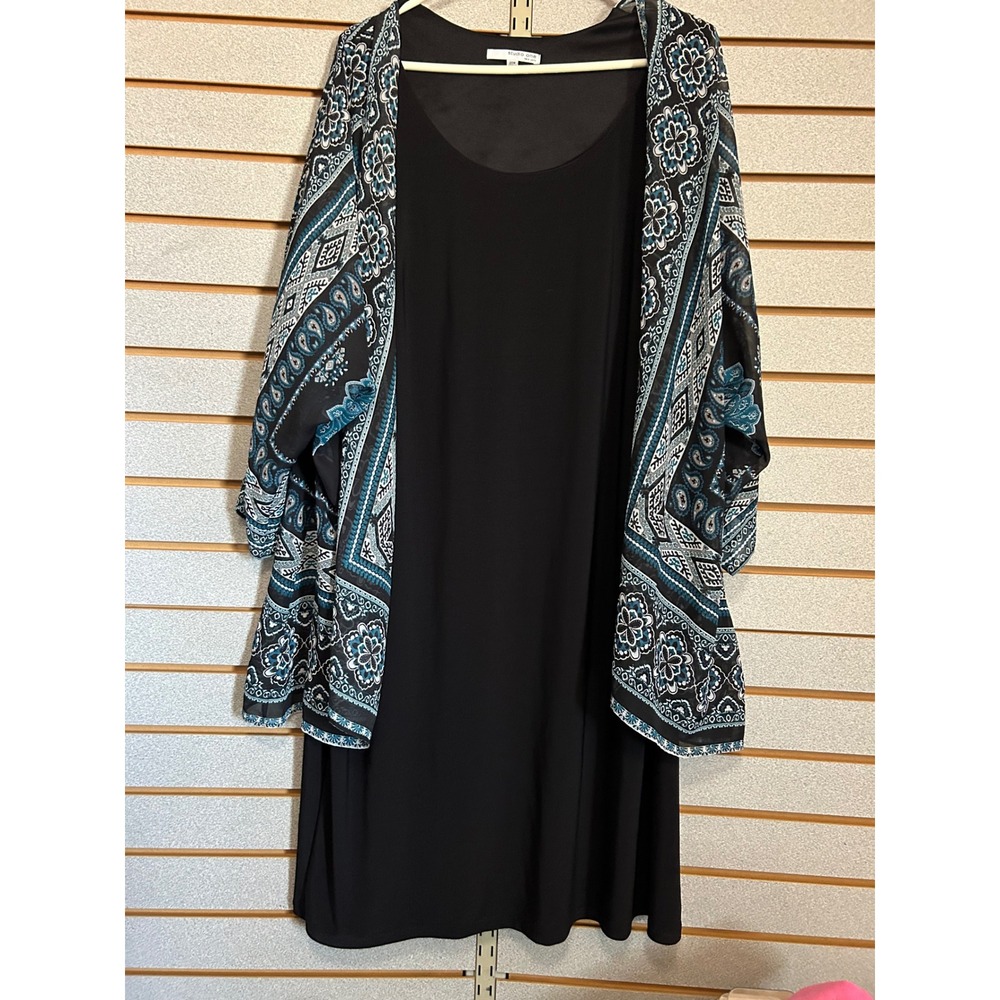 Studio One New York Womens 20W Black Paisley Chiffon Overlay Sheath Dress 2-in-1